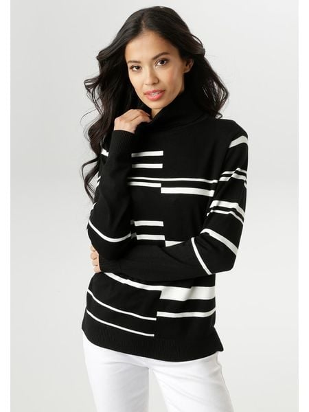 Aniston Golf w kolorze czarno-białym rozmiar: 42. Czarne golfy Aniston, bez wzorów, bez ramiączek. Za 70.08 zł.