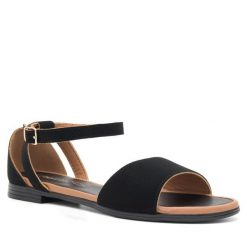Sandały Lasocki. Czarne sandały Lasocki, bez wzorów, bez obcasa, na płaskiej podeszwie, bez zapięcia. Za 77.99 zł.