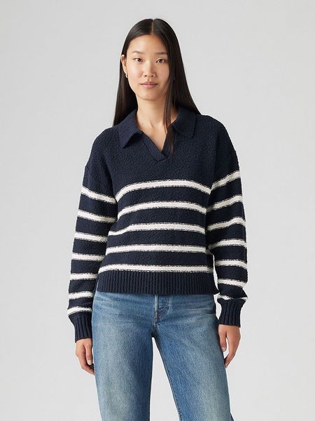 Levi's Sweter w kolorze granatowo-białym rozmiar: L. Niebieskie swetry Levi's®, l, bez wzorów, z bawełny, bez ramiączek. Za 139.95 zł.