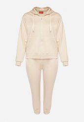 Beżowy Komplet Dresowy Rozpinana Bluza i Spodnie Joggery z Bawełną Anarrise. Brązowe bluzy Born2be, l, bez wzorów, z bawełny, z kapturem. Za 149.99 zł.