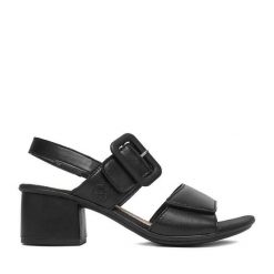 Sandały Rieker. Czarne sandały Rieker, bez wzorów, bez obcasa, na słupku, bez zapięcia. Za 329.99 zł.