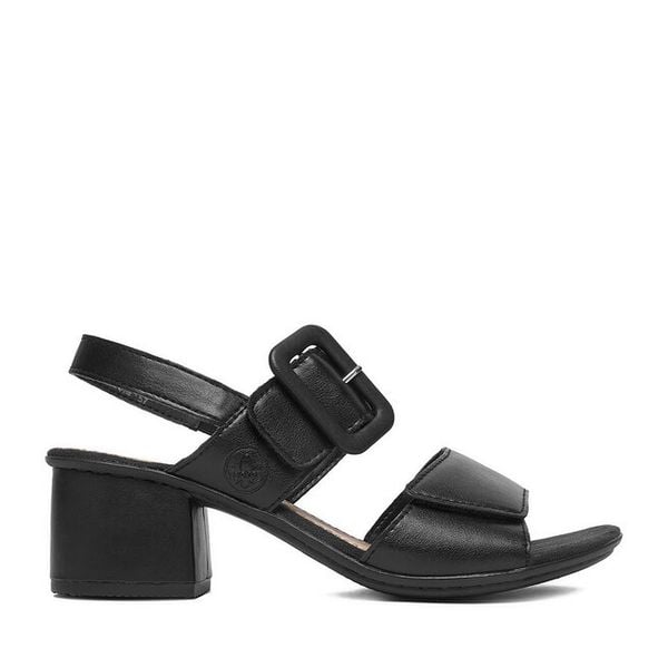 Sandały Rieker. Czarne sandały Rieker, bez wzorów, bez obcasa, na słupku, bez zapięcia. Za 329.99 zł.