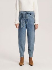 Jeansy paperbag - niebieski. Niebieskie jeansy Reserved, bez wzorów. Za 139.99 zł.