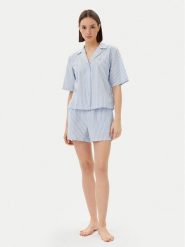 Tommy Hilfiger Piżama UW0UW05799 Błękitny Regular Fit. Niebieskie piżamy TOMMY HILFIGER, bez wzorów, z bawełny, bez ramiączek. Za 229.99 zł.