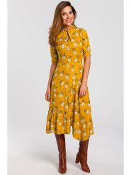 Stylove Sukienka w kolorze żółtym rozmiar: XL. Żółte sukienki Stylove, xl, bez wzorów, z wiskozy, bez kołnierzyka, bez ramiączek, midi. Za 198.10 zł.