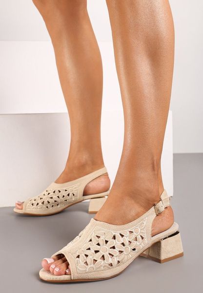 Beżowo-Złote Ażurowe Sandały na Obcasie ze Skórzaną Wkładką Dimirri. Brązowe sandały Born2be, w ażurowe wzory, eleganckie, z otwartym noskiem, bez obcasa, na obcasie, bez zapięcia. Za 109.99 zł.