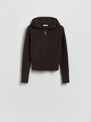 Kardigan z kapturem - brązowy. Brązowe kardigany Reserved, l, bez wzorów, z dzianiny. Za 139.99 zł.