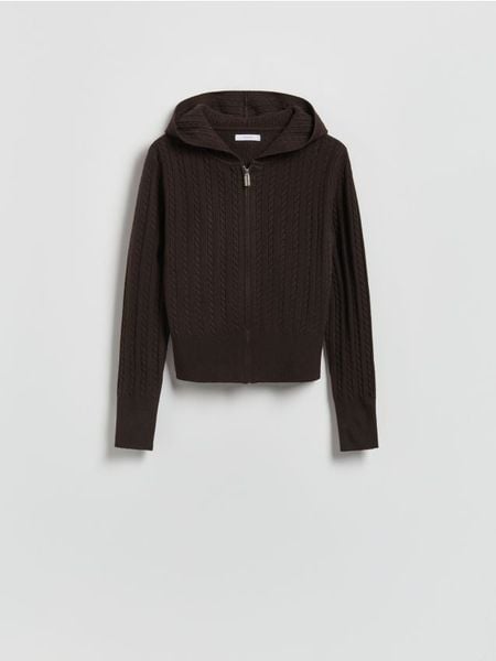 Kardigan z kapturem - brązowy. Brązowe kardigany Reserved, l, bez wzorów, z dzianiny. W wyprzedaży za 99.99 zł.