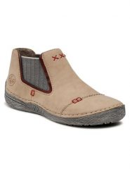 Rieker Sztyblety 52598-60 Beżowy. Brązowe botki Rieker, bez wzorów, ze skóry, bez obcasa, na płaskiej podeszwie, bez zapięcia. Za 279.99 zł.