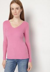Różowy Dopasowany Sweter z Nieregularnym Dekoltem w Serek Fenarela. Czerwone swetry Born2be, m, bez wzorów, z jeansu, bez ramiączek. Za 49.99 zł.