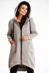 Długa bluza damska z kapturem i kieszeniami szary. Szare bluzy Infinite You, l, bez wzorów, z bawełny, z kapturem. Za 299.00 zł.