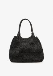 Czarna Plażowa Torebka Shopper z Plecionki Meriela. Czarne shopper Renee, bez wzorów, eleganckie, bez dodatków. W wyprzedaży za 77.99 zł.