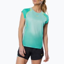 Koszulka do biegania damska Mizuno Aero Tee. Niebieskie bluzki Mizuno, bez wzorów, sportowe, bez kołnierzyka, bez ramiączek. Za 269.99 zł.