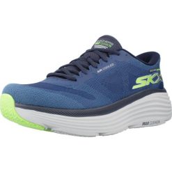 Kapcie SKECHERS MAX CUSHIONING END Niebieski. Niebieskie obuwie domowe Skechers, bez wzorów, z syntetyku, bez zapięcia. Za 401.99 zł.