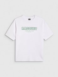 4F T-shirt oversize z nadrukiem damski - biały M. Białe koszulki sportowe 4f, bez wzorów, z bawełny, bez ramiączek. Za 59.99 zł.