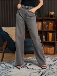 Jeansy wide leg - szary. Szare jeansy Sinsay, l, bez wzorów, z podwyższonym stanem. Za 69.99 zł.