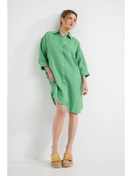 Josephine & Co Sukienka koszulowa "Daantje" w kolorze zielonym rozmiar: 40. Zielone sukienki Josephine & Co, na co dzień, bez wzorów, ze lnu, bez kołnierzyka, bez ramiączek, midi, koszulowe. Za 282.99 zł.