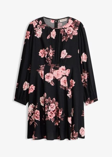 Sukienka tunikowa. Czarne sukienki bonprix, bez wzorów, z wiskozy, bez kołnierzyka, bez ramiączek. Za 124.99 zł.