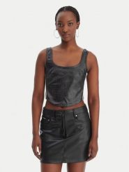 Adidas Top Pleather KE5041 Czarny Slim Fit. Czarne topy Adidas, bez wzorów, ze skóry, bez kołnierzyka, bez ramiączek. Za 349.99 zł.