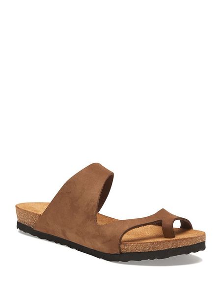 Comfortfusse Skórzane klapki w kolorze brązowym rozmiar: 38. Brązowe klapki Comfortfüße, bez wzorów, ze skóry, z otwartym noskiem, bez obcasa. Za 229.95 zł.