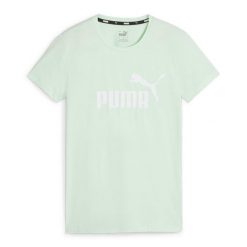 Koszulka damska Puma ESS Logo Tee. Zielone bluzki Puma, s, bez wzorów, z bawełny, sportowe, bez kołnierzyka, bez ramiączek. Za 79.00 zł.