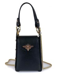 Mila Blu Skórzana torebka "Rododendro" w kolorze czarnym na telefon - 12 x 17 x 6 cm rozmiar: onesize. Czarne torby na ramię Mila Blu, bez wzorów, z materiału, przez ramię, bez dodatków. Za 201.55 zł.