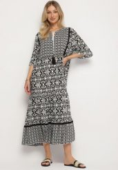 Czarna Bawełniana Sukienka w Stylu Boho z Wiązaniem Przy Dekolcie Orradelle. Czarne sukienki Born2be, na co dzień, na lato, l, bez wzorów, z bawełny, boho, bez kołnierzyka, bez ramiączek, proste. Za 59.99 zł.