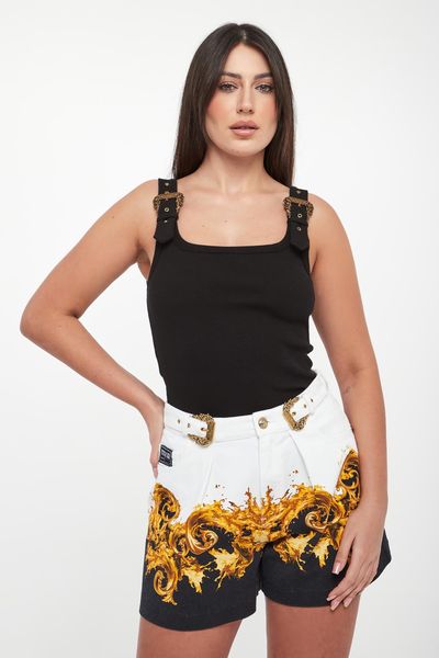 Top damski z klamrami VERSACE JEANS COUTURE. Topy Versace Jeans Couture, l, bez wzorów, z jeansu, bez kołnierzyka, bez ramiączek. W wyprzedaży za 711.75 zł.