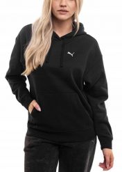 Bluza damska Puma ESS Comfort Hoodie FL. Czarne bluzy Puma, s, bez wzorów, z bawełny, z kapturem. Za 168.99 zł.