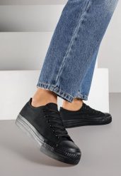 Czarne Trampki Vices na Grubszej Podeszwie pod Kostkę Tilomea. Czarne trampki Born2be, bez wzorów, z jeansu, bez zapięcia. Za 59.99 zł.