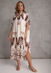 Brązowa Wiskozowa Sukienka o Kroju Oversize z Geometrycznym Printem Talon. Brązowe sukienki Renee, na lato, l, bez wzorów, z wiskozy, eleganckie, bez kołnierzyka, bez ramiączek, midi, oversize. Za 89.99 zł.