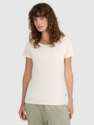 4F T-shirt regular z prążkowanej dzianiny damski - biały XXL. Białe t-shirty 4f, xs, bez wzorów, z bawełny, bez kołnierzyka, bez ramiączek. W wyprzedaży za 39.99 zł.