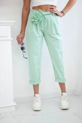 Spodnie Punto z ozdobnym kwiatem miętowe. Zielone spodnie materiałowe KESI, na co dzień, l, z aplikacjami, z bawełny, plus size. Za 184.01 zł.