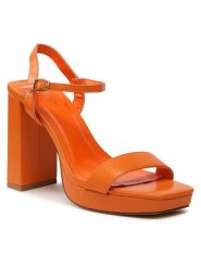 DeeZee Sandały F048-6 Pomarańczowy. Brązowe sandały DeeZee, bez wzorów, ze skóry, bez obcasa, na słupku, bez zapięcia. Za 149.99 zł.