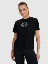 4F T-shirt z nadrukiem damski - czarny XL. Czarne t-shirty 4f, xl, bez wzorów, z bawełny, bez kołnierzyka, bez ramiączek. Za 59.99 zł.