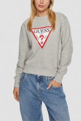 GUESS Szara damska bluza z logo Original Fleece, Rozmiar L. Szare bluzy Guess, l, z aplikacjami, z materiału, bez kaptura. W wyprzedaży za 149.99 zł.