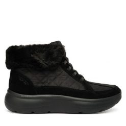 Trzewiki Skechers. Czarne botki Skechers, bez wzorów, bez obcasa, na płaskiej podeszwie, bez zapięcia. Za 399.99 zł.