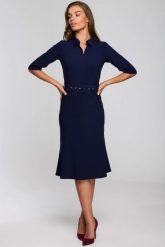 Elegancka sukienka koszulowa z kołnierzykiem paskiem granat. Sukienki Stylove, do pracy, l, bez wzorów, z materiału, biznesowe, bez kołnierzyka, bez ramiączek, maxi, koszulowe. Za 329.00 zł.