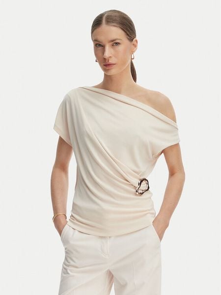 Rinascimento Bluzka CFC0128664003 Beżowy Regular Fit. Brązowe bluzki Rinascimento, xs, bez wzorów, z syntetyku, bez kołnierzyka, bez ramiączek. Za 248.99 zł.