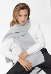 Długi szal z wełną H-VELVET. Szare szaliki Volcano, na zimę, bez wzorów, z dzianiny, eleganckie. Za 89.99 zł.