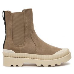Sztyblety Pepe Jeans. Brązowe botki Pepe Jeans, bez wzorów, z jeansu, bez obcasa, na płaskiej podeszwie, bez zapięcia. Za 439.99 zł.