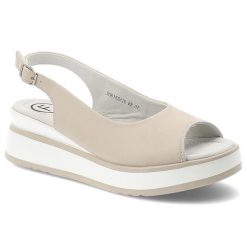 Sandały damskie Filippo, cholewka ze skóry naturalnej pasek na pięcie z regulacją grubsza platformowa podeszwa, beżowe, DS6153/26. Brązowe sandały Filippo, bez wzorów, ze skóry, eleganckie, z otwartym noskiem, bez obcasa, na koturnie, bez zapięcia. Za 179.00 zł.