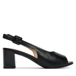 Sandały Caprice. Czarne sandały Caprice, bez wzorów, bez obcasa, na słupku, bez zapięcia. Za 319.99 zł.