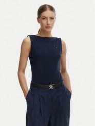 Tommy Hilfiger Top WW0WW47807 Granatowy Slim Fit. Niebieskie topy TOMMY HILFIGER, s, bez wzorów, z wiskozy, bez kołnierzyka, bez ramiączek. Za 249.99 zł.