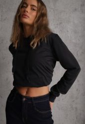 Granatowa Kangurka Bluza z Kapturem i Ściągaczem Saveria. Niebieskie bluzy sportowe Renee, l, bez wzorów, z jeansu, z kapturem. Za 34.99 zł.