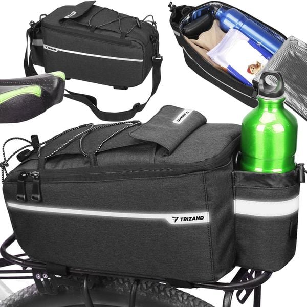 Torba termiczna na rower - 9 litrów - czarna - wodoodporna. Czarne torby na ramię TRIZAND, bez wzorów, z gumy, na ramię, duże, bez dodatków. Za 52.00 zł.