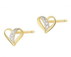 Kolczyki z żółtego złota z brylantami - serca - 0,008 ct - próba 375. Żółte kolczyki Apart, z brylantem, złote. Za 619.00 zł.