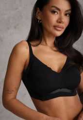 Czarny Biustonosz Ozdobiony Przezroczystymi Wstawkami z Usztywnieniem Seanael. Czarne biustonosze Renee, bez wzorów. Za 24.99 zł.