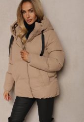 Ciemnobeżowa Kurtka Basic Pikowana z Nieodpinanym Kapturem Vertirya. Brązowe kurtki narciarskie Renee, l, bez wzorów, z dzianiny, narciarskie. Za 159.99 zł.