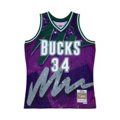 Koszulka NBA Milwaukee Bucks Ray Allen Swingman Hyper Hoops 2000/01. Fioletowe bluzki Mitchell & Ness, bez wzorów, sportowe, bez kołnierzyka, bez ramiączek. Za 612.50 zł.